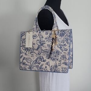 Antik Kraft Blue and Cream Botanical Tote